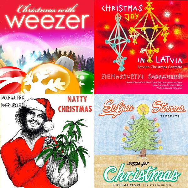 Montage of album covers from 25 Greatest Christmas Albums (According to Rolling Stone) list